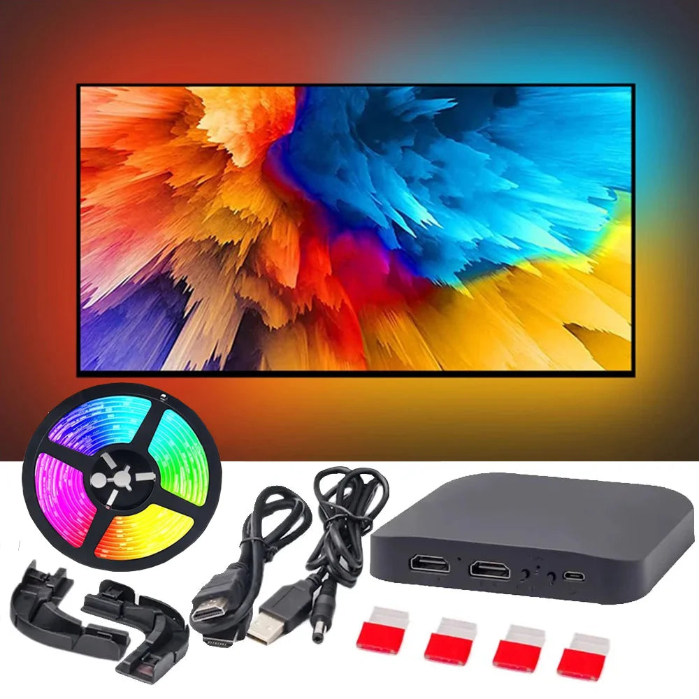 Smart Ambient LED Backlight Kit for 24-65 Inch TVs with 4K HDMI Sync Box and WS2812B 5050 RGBIC Strip Lights for PC, PS4, and Xbox