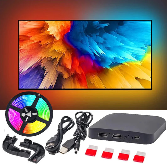 Smart Ambient LED Backlight Kit for 24-65 Inch TVs with 4K HDMI Sync Box and WS2812B 5050 RGBIC Strip Lights for PC, PS4, and Xbox